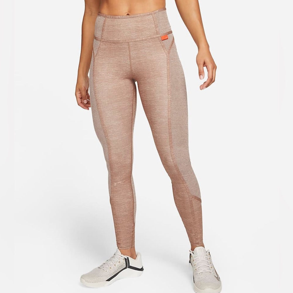 Nike One Luxe Mid-Rise Heathered Leggings in Archaeo Brown/Heather Size S